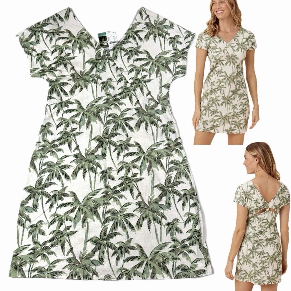 NEW Reyn Spooner Dreamy Palms Zoey Dress White Hawaii Coastal Resort Wear $149